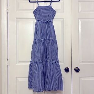 EUC Gorgeous J.Crew blue & white striped cotton maxi dress, tiered, size 00